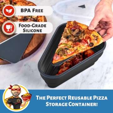 The Perfect Pizza Pack™ - Reusable Pizza Storage Container with 5 Microwavable Serving Trays - BPA-Free Adjustable Pizza Slice Container to Organize & Save Space, Black