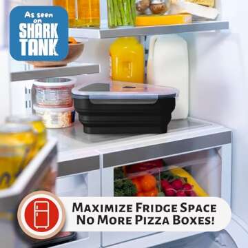 The Perfect Pizza Pack™ - Reusable Pizza Storage Container with 5 Microwavable Serving Trays - BPA-Free Adjustable Pizza Slice Container to Organize & Save Space, Black