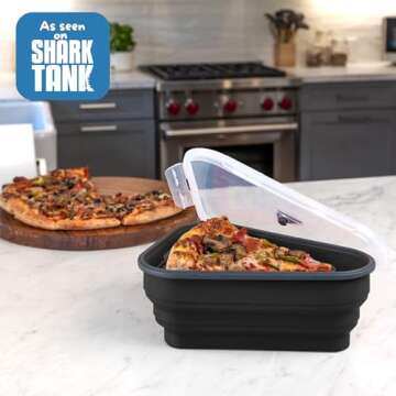 The Perfect Pizza Pack™ - Reusable Pizza Storage Container with 5 Microwavable Serving Trays - BPA-Free Adjustable Pizza Slice Container to Organize & Save Space, Black