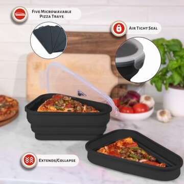 The Perfect Pizza Pack™ - Reusable Pizza Storage Container with 5 Microwavable Serving Trays - BPA-Free Adjustable Pizza Slice Container to Organize & Save Space, Black