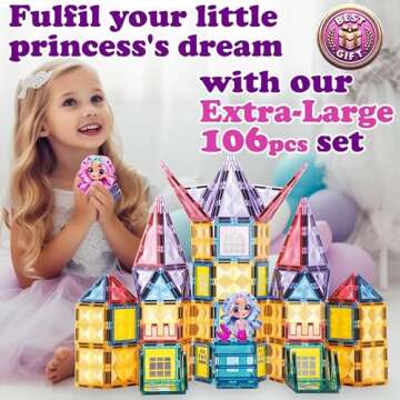 Little Pi Mermaid Princess 106 Pcs Magnetic Building Blocks Castle - Magnet Tiles Doll House - Educational Stem Playset Toddler Toys - Birthday Gift for Kids Age 3 4 5 6 7 8 Year Old Girls & Boys