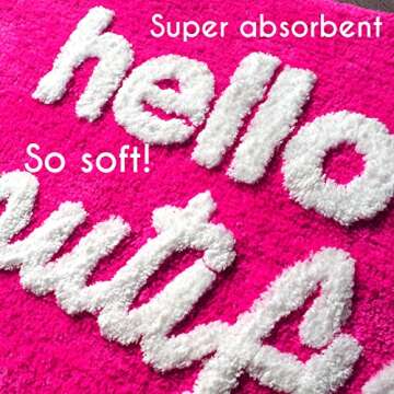 Evovee Hello Beautiful Bath Mat Cute Bathroom Rugs for Girls You Look Good Gorgeous Funny Shower Fun Bathroom Decor Non-Slip Washable Kids Women Dark Hot Pink Magenta