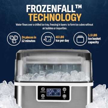 Newair Countertop Clear Ice Maker, 45lbs/Day Ice Cube Machine, Self-Cleaning Function and Custom Ice Thickness, Portable Ice Maker, 24H Timer, Ideal for Home Office and Outdoor Bar, Stainless Steel