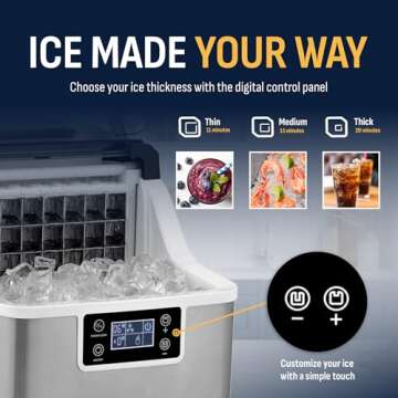 Newair Countertop Clear Ice Maker, 45lbs/Day Ice Cube Machine, Self-Cleaning Function and Custom Ice Thickness, Portable Ice Maker, 24H Timer, Ideal for Home Office and Outdoor Bar, Stainless Steel