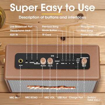 Retro Karaoke Machine with Two Wireless Microphones, Portable Bluetooth Speaker for Adults and Kids, Rechargeable PA System for Home Party, AUX/USB/TF/OTG Support, Vintage Decor Gifts - Brown