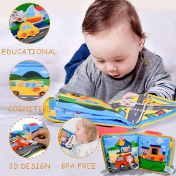 Richgv Baby Books Toys 6-12 Months, 2 Packs Interactive 3D Baby Cloth Books, Newborn Toys Gifts, Touch and Feel Crinkle Books, My First Fabric Quiet Book Fabric Baby Boy Gifts