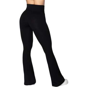 Sunzel Flare Leggings, Crossover Yoga Pants with Tummy Control, High-Waisted and Wide Leg, 28" Inseam, Black X-Small