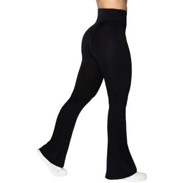 Sunzel Flare Leggings, Crossover Yoga Pants with Tummy Control, High-Waisted and Wide Leg, 28" Inseam, Black X-Small