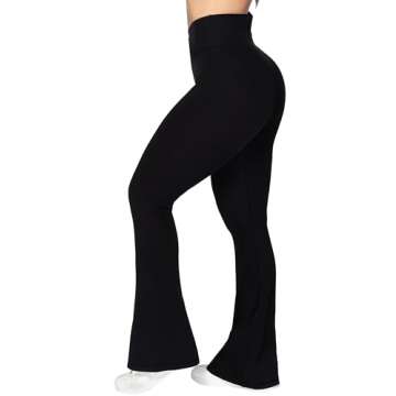 Sunzel Flare Leggings, Crossover Yoga Pants with Tummy Control, High-Waisted and Wide Leg, 28" Inseam, Black X-Small