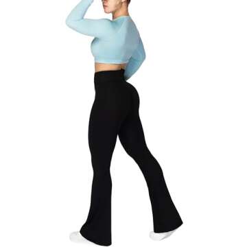 Sunzel Flare Leggings, Crossover Yoga Pants with Tummy Control, High-Waisted and Wide Leg, 28" Inseam, Black X-Small