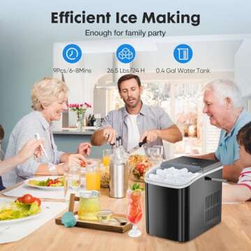 Sweetcrispy Countertop Ice Maker Machine, Portable Self-Cleaning Ice Machine with Ice Scoop, Basket and Handle, 9 Cubes in 6 Mins, 26.5lbs/24Hrs, 2 Sizes of Bullet Ice for Home Kitchen, Coal Black