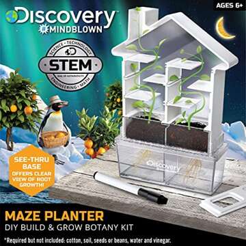 Discovery #MINDBLOWN Maze Planter DIY Build & Grow Botany Kit, STEM Science Experiment for Kids, Fun Home Lab Sprout Phototropism Project for Boys & Girls, Window Garden Gift Set for Learning Biology