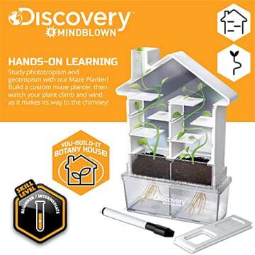 Discovery #MINDBLOWN Maze Planter DIY Build & Grow Botany Kit, STEM Science Experiment for Kids, Fun Home Lab Sprout Phototropism Project for Boys & Girls, Window Garden Gift Set for Learning Biology