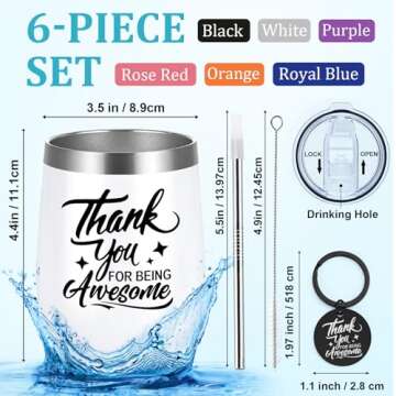 Gtmileo Thank You Gifts for Women Men, 6 Pack Thank You For Being Awesome Insulated Tumbler Bulk, Appreciation Gifts, Christmas Gifts for Coworker Employee Teacher Friend with Keychain Gift Bag, 12oz