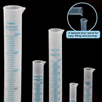 Ira Pollitt Set of 5 Plastic Graduated Cylinder, Scientific Plastic Measuring Cylinder Lab Test Tube,5 Sizes 10ml 25ml 50ml 100ml 250ml,PP Material Hexagonal Base