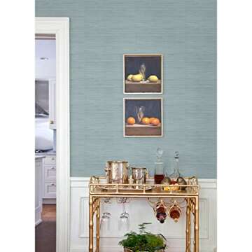 NuWallpaper x Social Social Classic Faux Grasscloth Peel and Stick Wallpaper, Sky Blue