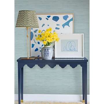 NuWallpaper x Social Social Classic Faux Grasscloth Peel and Stick Wallpaper, Sky Blue