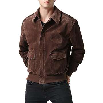 Landing Leathers Men Air Force A-2 Suede Leather Flight Bomber Jacket (Also available in Big & Tall)