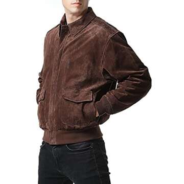 Landing Leathers Men Air Force A-2 Suede Leather Flight Bomber Jacket (Also available in Big & Tall)