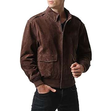 Landing Leathers Men Air Force A-2 Suede Leather Flight Bomber Jacket (Also available in Big & Tall)