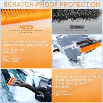 LivTee Ice Scraper and Snow Brush for Car Windshield, 32" Extendable Snow Removal Tool with 360° Rotating Brush, Automotive exterior Accessories and Winter Essentials for Cars, Trucks, and SUVs,Orange