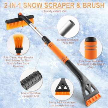 LivTee Ice Scraper and Snow Brush for Car Windshield, 32" Extendable Snow Removal Tool with 360° Rotating Brush, Automotive exterior Accessories and Winter Essentials for Cars, Trucks, and SUVs,Orange