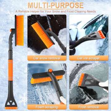 LivTee Ice Scraper and Snow Brush for Car Windshield, 32" Extendable Snow Removal Tool with 360° Rotating Brush, Automotive exterior Accessories and Winter Essentials for Cars, Trucks, and SUVs,Orange