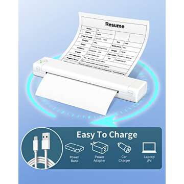 Odaro M08F Thermal Portable Printer Wireless for Travel, Inkless Bluetooth Printer for Phone, Laptop & PC, Compact Mobile Printer Only Support 8.5"X 11" A4/US Letter Thermal Paper (White)