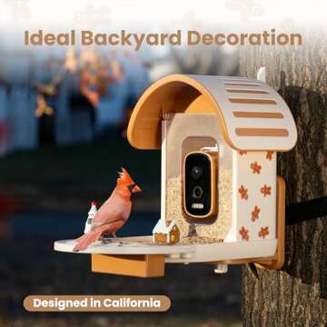 VINGUYS® Bird Feeder with Camera - Ginger Joy, Smart Bird Feeder AI Recognize Bird Species, Auto-Capture 2.5K UHD Bird Video, Solar Powered, Ideal Gift for Christmas & Thanksgiving