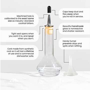 A Bar Above Bitters Bottle, Classic Design, Large Glass Bottles, to Add Bitters for Cocktails, with Stainless Steel Pour Spout, and Synthetic Cork, Ideal Bartender Gifts, Home Bar Accessories, 3.4 oz