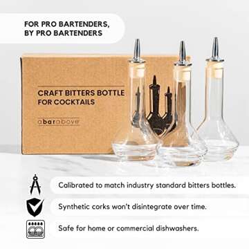 A Bar Above Bitters Bottle, Classic Design, Large Glass Bottles, to Add Bitters for Cocktails, with Stainless Steel Pour Spout, and Synthetic Cork, Ideal Bartender Gifts, Home Bar Accessories, 3.4 oz