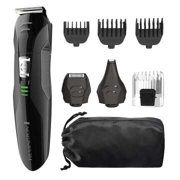 Remington All-in-One Grooming Kit, Lithium Powered, 8 Piece Set with Trimmer, Men's Shaver, Clippers, Beard and Stubble Combs, PG6025, Black