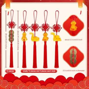 llxieym 24 Pieces Lunar New Year Tassels Chinese Knot Tassel Chinese New Year Snake Tassel Ornaments Chinese New Year Feng Shui Tassel Decorations for Home Decoration (Snake B)