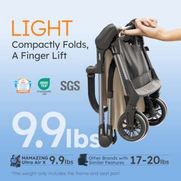 Lightweight Baby Strollers for Airplane, Ultra-Compact Travel Stroller, Light & Strong Portable Toddler Stroller with Carbon Fiber Frame and UPF 50+ Waterproof Fabric, Only 9.9 lbs, Brown