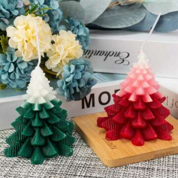 2 Pcs Large Christmas Candles Decor, Christmas Tree Shaped Scented Candle Tea Lights Candles Soy Wax Aromatherapy Candles Gift for Christmas Party Decor Home Table Holiday New Year Decorations