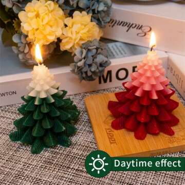 2 Pcs Large Christmas Candles Decor, Christmas Tree Shaped Scented Candle Tea Lights Candles Soy Wax Aromatherapy Candles Gift for Christmas Party Decor Home Table Holiday New Year Decorations