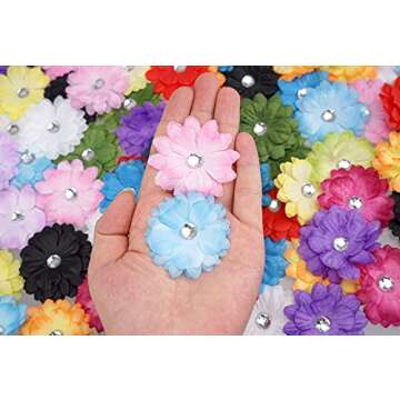 CÉLLOT 100 Pieces Soft Mini Daisy Flowers 2 Inch Small Chiffon Silk Lil Flowers Floral Embellishments Great for Craft Projects DIY Home Decoration