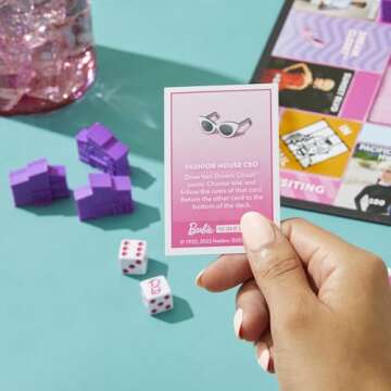 Monopoly: Barbie Edition Board Game, Ages 8+, 2-6 Players, Fun Family Games for Kids and Adults, with 6 Barbie-Themed Pink Zinc Tokens, Kids Gifts