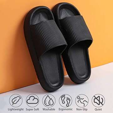 rosyclo Cloud Pillow Slippers for Female and Male, Unisex Cute Cozi Massage Shower Slides Bathroom Non-Slip Open Toe Home House Cloud Sandals Lady Platform Shoes, Black