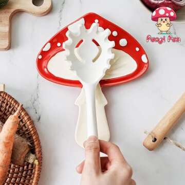 Fungi Fun Ceramic Mushroom Spoon Rest: Stove Top & Kitchen Counter Utensil Holder - Cute & Durable Spatula Rest - Cottagecore Decor