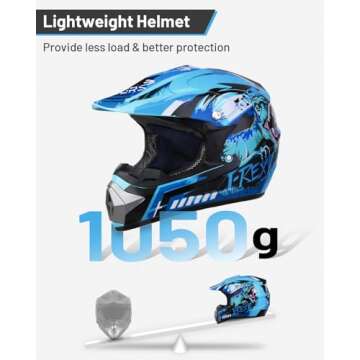 OUMURS DOT Youth Dirt Bike Helmet with Goggles & Gloves for 5-14 Years Old, Kid ATV Helmet for Youth Boys Girls, Four Wheeler Helmet Kids, Motocross BMX MX UTV Offroad Street Go Kart Riding Dirt Bike