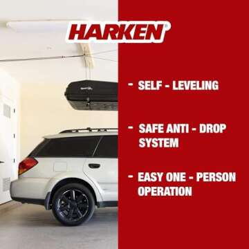 HARKEN - Cargo Box Overhead Garage Storage Hoist System, 60lb max load,10ft.Ceiling, Self-Leveling, Safe Anti-Drop, Easy One-Person Operation, Smart Garage Organization - Model 7801