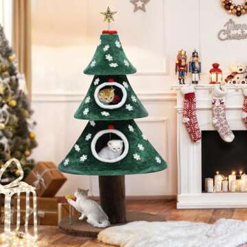 YITAHOME Christmas Cat Tree with 2 Cat Houses, 52 in Cat Tower for Indoor Cats, Cat Furniture with Cat Teaser Toy for Christmas Decoration