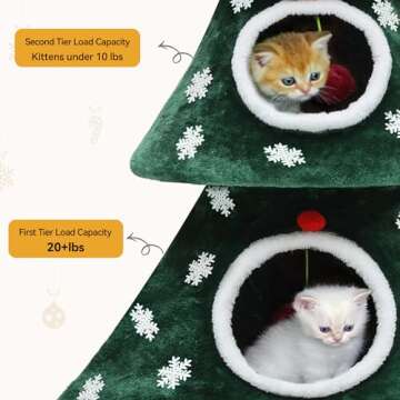 YITAHOME Christmas Cat Tree with 2 Cat Houses, 52 in Cat Tower for Indoor Cats, Cat Furniture with Cat Teaser Toy for Christmas Decoration