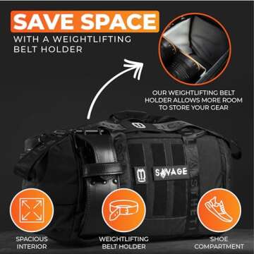 Multi Compartment Gym Duffle Bag Backpack + 3 Removable Organizer Dividers, Features a Side Shoe Compartment Pocket Case & Weightlifting Belt Holder, Perfect for Athletic Workouts, Sports, & Travel