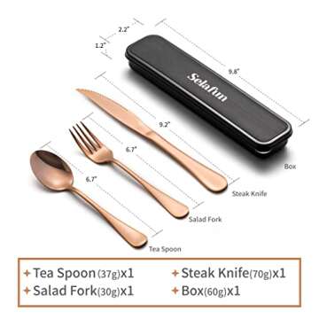 Selafun 4-pieces Travel Set with Case Portable Silverware Utensils Set for work, Stainless Steel Reusable Flatware Set Cutlery Set for Camping Picnic Hiking Office (6.7inch, Rose Gold)