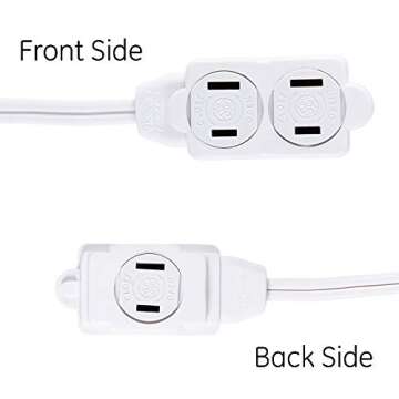 GE 3-Outlet Power Strip, 15 ft Extension Cord, 2 Prong, 16 Gauge, Twist-to-Close Safety Outlet Covers, Indoor Rated, Perfect for Home, Office or Kitchen, UL Listed, White, 51962