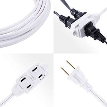 GE 3-Outlet Power Strip, 15 ft Extension Cord, 2 Prong, 16 Gauge, Twist-to-Close Safety Outlet Covers, Indoor Rated, Perfect for Home, Office or Kitchen, UL Listed, White, 51962