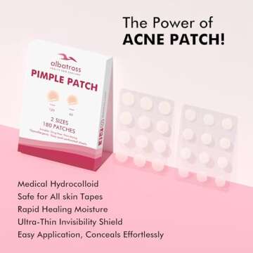 Albatross Health New England Invisible Pimple Patches for face, plain Hydrocolloid Acne Patches, Spot Dots Cover, Zit Blemish Patch, 2 Sizes 180 Counts