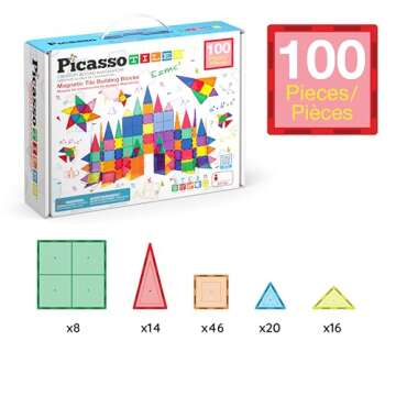 PicassoTiles 100 Piece Magnetic Playboard Set for Creative Kids